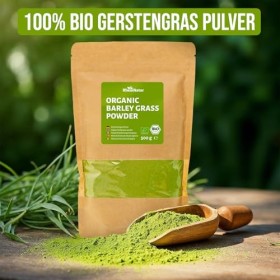 RheinNatur Poudre dherbe dorge bio 500 g – Poudre dherbe dorge 100 % bio – Contient des vitamines, des minéraux et des an