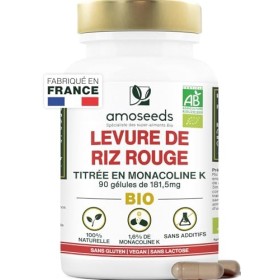 Levure de Riz Rouge BIO | 2,9mg de Monacoline K par gélule | 181,50mg | 90 gélules Vegan | Fabriquée en France | Qualité Supé