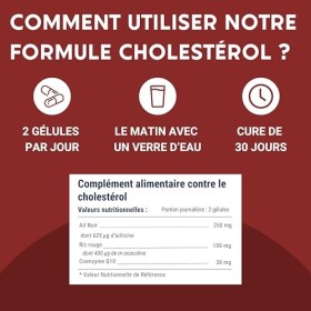 FORMULE CHOLESTÉROL | Ail Noir, Riz, Levure de riz rouge, Coenzyme Q10 | 60 Gélules | Fabriqué en France