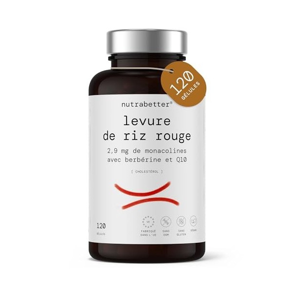 Levure de riz rouge 2,9 mg Monacolinas avec Berbérine 250 mg et Q10 | 120 gélules végétaliennes | Contrôle le taux de cholest