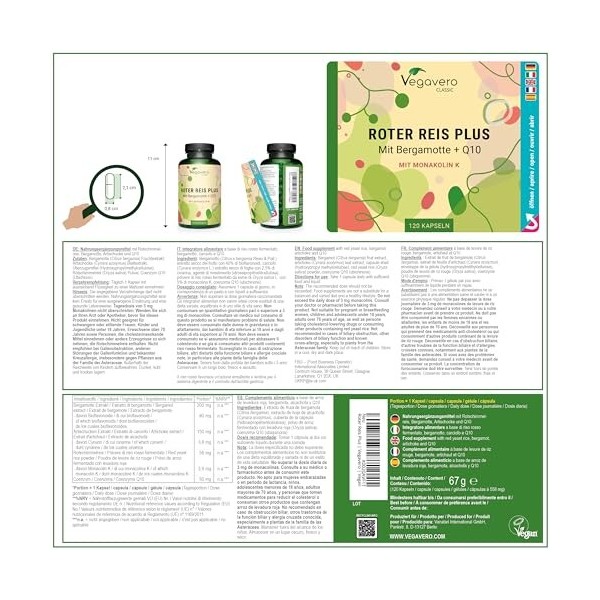 Levure de Riz Rouge | 2,9 mg Monacoline K | Avec Coenzyme Q10, Artichaut et Bergamote | Cholesterol + Santé Cardiovasculaire