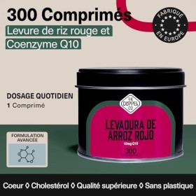 Levure de riz rouge avec Coenzyme Q10-300 comprimés - 2,99 mg de monacoline pure - Monacoline K - Réduction du cholestérol - 