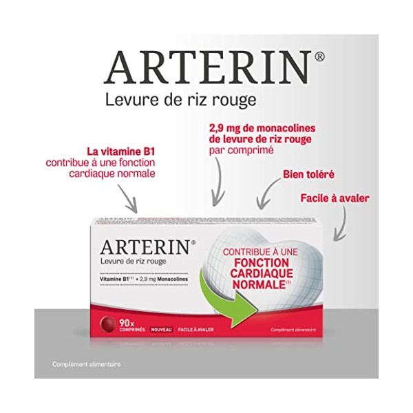 ARTERIN Levure de riz rouge 2,9 mg - Contribue à une fonction cardiaque normale* - Complément Alimentaire à base de levure de