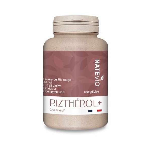 Rizthérol+ 5 actifs - Levure de Riz Rouge - Ail Noir - Q10 - Omega 3 - Extrait Olive - Cure de 2 mois