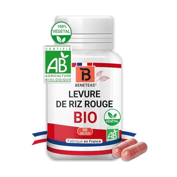 LEVURE DE RIZ ROUGE BIO | Monacoline K | VEGAN | 90 Gelules de 250 mg | Complement alimentaire | Certifie BIO par ECOCERT | F