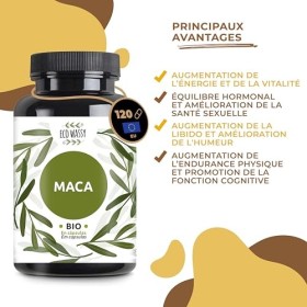 Maca andine | Racine de maca péruvienne 100% pure et naturelle. 120 Gélules BIO. Sans additifs. Augmentation de l’énergie, de