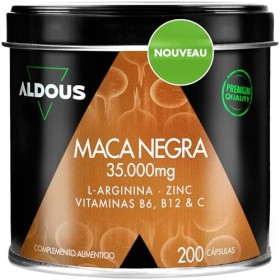 Maca Noire 35.000 mg - 200 gélules - Extra Forte - Extrait 20:1 - Avec Arginine, Zinc, Vitamine C, B12 et B6 - Maca du Pérou 