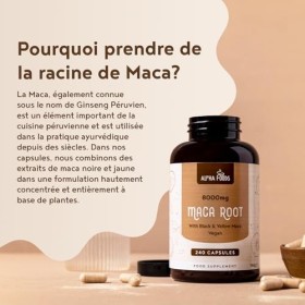 Maca Noire et Jaune 8000mg | 240 Gélules Vegan 8 Mois | Poudre de Racine de Maca du Pérou Ginseng | Haute concentration Mac