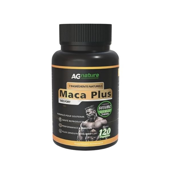 AG nature Maca péruvienne noire extra forte 8050 mg 120 gélules - Complexe à haute dose dAshwagandha, Ginseng, Tribulus Terr