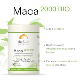 BE-LIFE | Maca 2000 Bio | Complément Alimentaire | Aide à la vitalité, soutient la fertilité | Concentrée en maca - riche en 