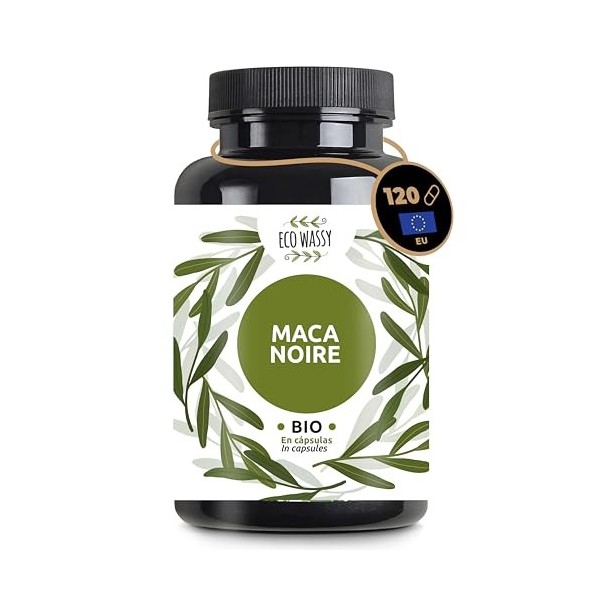 Maca Noire Péruvienne 100% Pure BIO, 120 Capsules De Maca Andine, Sans Additifs. Supplément Énergétique Et Exhausteur, Totale