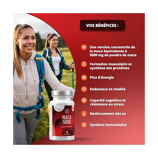 Racine de Maca - Fortement dosé : 500 mg - 60 gélules - Extrait de Maca hautement biodisponible - Avec de la pipérine pour un