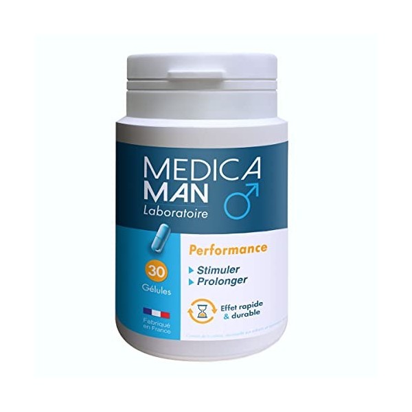 Médica Man Performance, stimulant partenaire de la vie masculine, 30 gélules dosées à 300mg, fabriqué en France