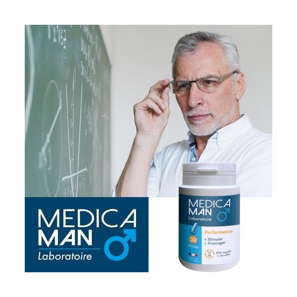 Médica Man Performance, stimulant partenaire de la vie masculine, 30 gélules dosées à 300mg, fabriqué en France