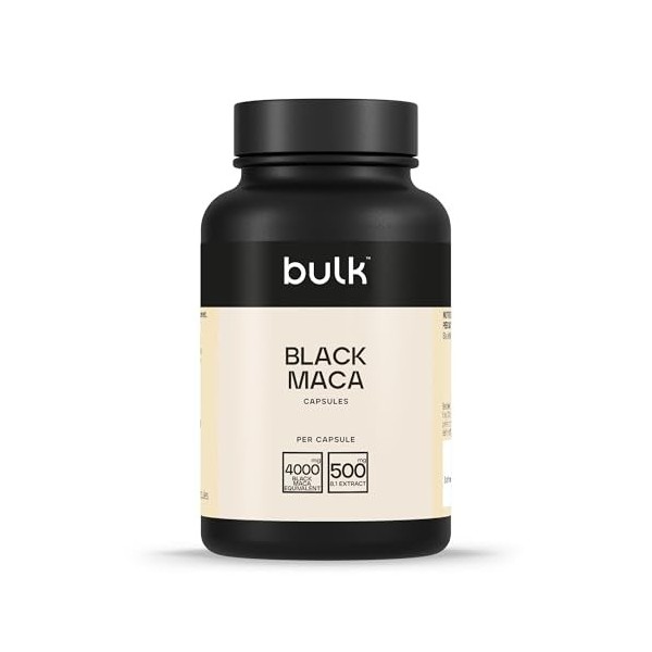 Bulk Capsules de maca noire, 4000 mg, paquet de 90, lemballage peut varier