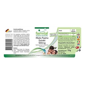 Fairvital | Extrait de Muira Puama 500mg - concentré 10x - VEGAN - Fortement dosé - 90 Capsules