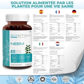 Biovitalia Organics Capsule de Neem 1000 mg à base de plantes pour hommes et femmes | Complément alimentaire | Soutenir une p