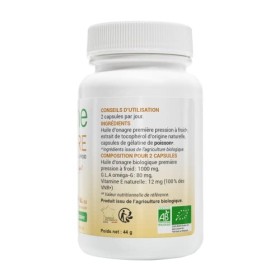 Oemine Onagre Bio 1000mg 60 Capsules - Huile d’Onagre Biologique Pressée à Froid, Source GLA, Enrichi Vitamine E - Confort Fé