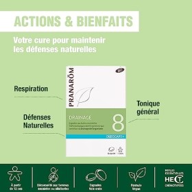 PRANARÔM - Oléocaps 8 - Drainage - Aux Huiles Essentielles Ciblées - Menthe Poivrée, Citron, Gingembre, Cardamome, Mandarine 