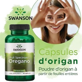 Swanson, Full Spectrum Oregano Origan , Origanum Vulgare, 450mg, 90 Capsules, Hautement Dosé, Testé en Laboratoire, Sans Soj