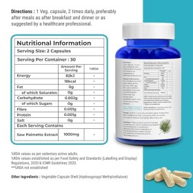 Biovitalia Saw Palmetto Extract Capsules 1000mg Dietary Supplement for Hair Growth | Supports Prostate Health & Urinary Funct