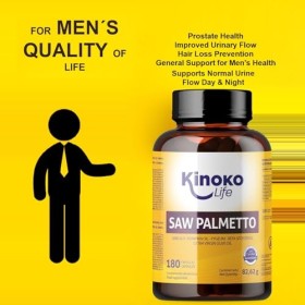 Kinoko Life Saw Palmetto 180 gélules. Extrait lipidique-stérolique pur 85-95%. avec Oméga 9, Huile de graines de Citrouille, 