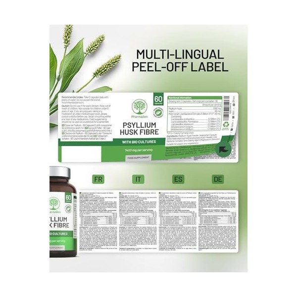 Psyllium Blond avec Probiotiques 1400 mg - Téguments purs à 99% - 60 gélules - Transit, Digestion, Fonction Intestinale - Fib