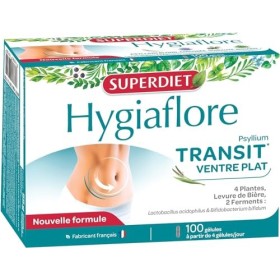 SUPERDIET - HYGIAFLORE - NOUVELLE FORMULE - Ventre plat - Complexe de 4 Plantes dont Psyllium , Levure de bière et Ferments 