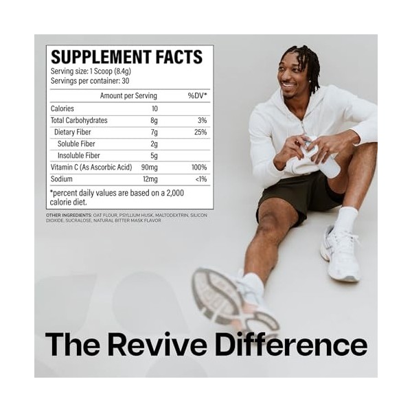 Revive MD Fiber - Digestive Health, Fiber, Psyllium Husk, Oat Flour - 30 Servings Unflavored 