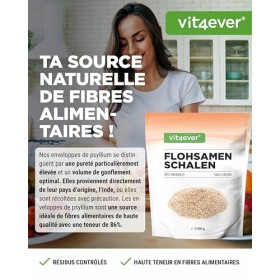 Psyllium husks 1,1 kg - 1100 g - Résidus contrôlés - Pureté 99% - Origine : Inde - Faible teneur en glucides - Haute teneur e