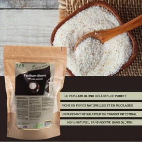 Psyllium Blond Bio- 99% De Pureté - 500g - Riche en Mucilages - Transit, Sans gluten & Vegan - SFB Laboratoires