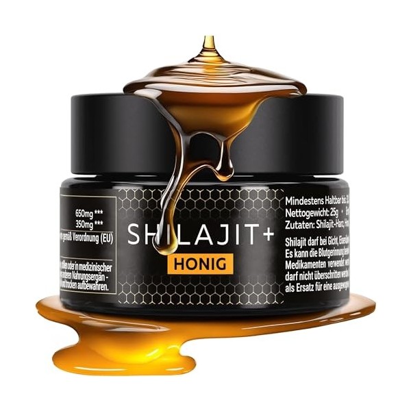 Shilajit Pur avec Miel 25 g – 82 % d’Acide Fulvique I Haute Dose I Saveur Naturelle I Séché au Soleil 60 Jours I Récolte à la