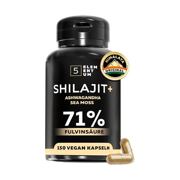 Gélules Mumijo Shilajit, Haute Dose 1000 mg par Portion Journalière, L’Original de l’Himalaya, 150 Gélules avec 71 % d’Acide 