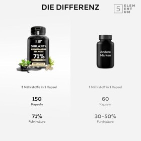 Gélules Mumijo Shilajit, Haute Dose 1000 mg par Portion Journalière, L’Original de l’Himalaya, 150 Gélules avec 71 % d’Acide 