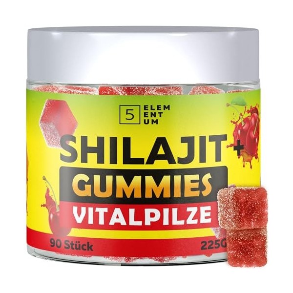 Gummies Naturelles Shilajit – 90 Pièces | 2200 mg – Gummies Premium Shilajit avec Crinière de Lion, Reishi, Chaga & Cordyceps