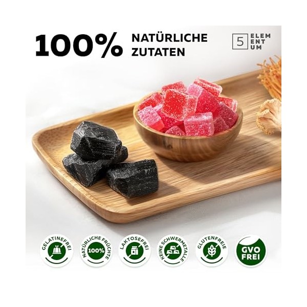 Gummies Naturelles Shilajit – 90 Pièces | 2200 mg – Gummies Premium Shilajit avec Crinière de Lion, Reishi, Chaga & Cordyceps
