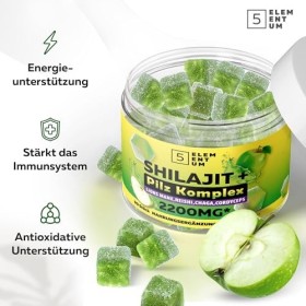 Gummies Naturelles Shilajit – 2200 mg – Shilajit de l’Himalaya avec Crinière de Lion, Reishi, Chaga & Cordyceps – Pour Énergi