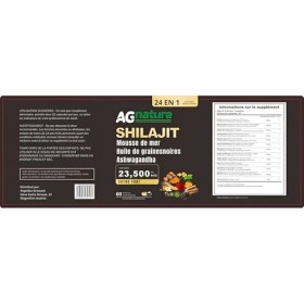 AG nature Shilajit Pur Himalayen Original Fort 60 Gélules | Complexe 24 en 1 de 23 500 mg avec Ashwagandha, Ginkgo Biloba, Mo