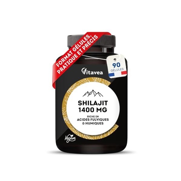 Shilajit 1400mg - Shilajit Pur de lHimalaya - Hautement dosé en Acides Fulviques 50% et Acides Humiques 12% - Immunité,