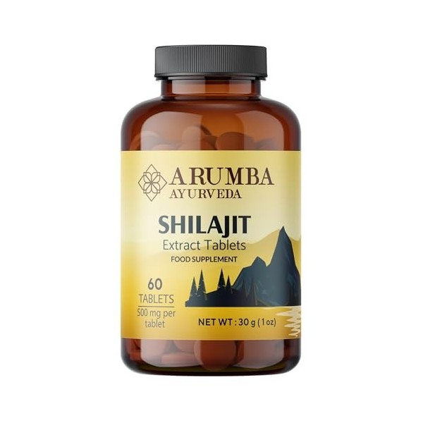 Shilajit Comprimés 10 000 mg, 60 jours dapprovisionnement, 60 % dacide fulvique – Comprimés dextrait de Shilajit pur pas 