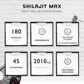 Mumijo Shilajit Max -180 gélules - Extrait fort : 2000 mg par portion journalière - 50% acide fulvique + 12% acide humique + 