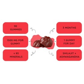 Gummies Shilajit + Ashwagandha |90 oursons gommeux | 50% dacide fulvique | 3 mois 1500 mg | Avec Ashwagandha et Pure Shilait