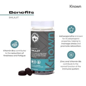 Known Tasty 1600mg Shilajit Gummies – B12 – Énergie & Métabolisme – Saveur Naturelle de Cassis – 60 Gummies Véganes, 1 Mois d