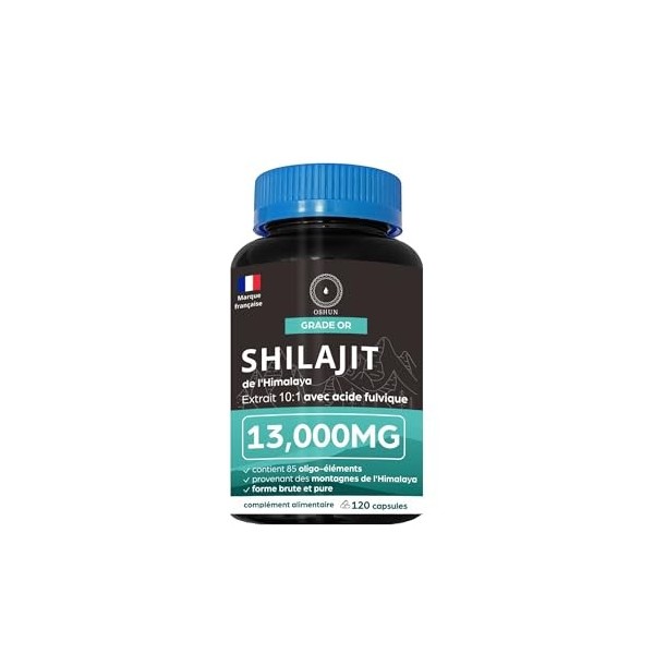 Oshun® Shilajit Himalaya 50G | 80% dacide fulvique & 11% dacide humique | Testé en Laboratoire - Riche en vitamines, minéra