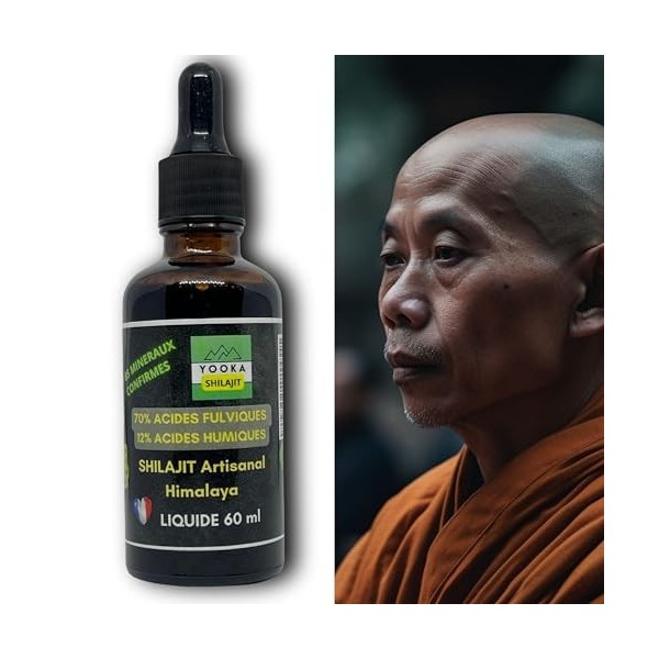 YOOKA Shilajit naturel ARTISANAL LIQUIDE 60ML OR pure Himalaya. 70% ACIDE FULVIQUE, +85 minéraux, 12% acide humique. Séchage 