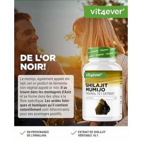 Mumijo Shilajit -180 gélules - Hautement Dosé avec 1500 mg par Portion Journalière - Extrait 10:1 - Sans additifs indésirable
