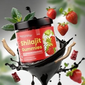 NexSynergy - Gummies SHILAJIT avec ASHWAGANDHA et VITAMINE B12 | 800mg par Portion | 60 gommes Saveur Fraise | 50% dAcide Fu