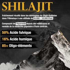 Shilajit 260 gélules | Extrait 50:1 -75.000mg de shilajit par dose | 85 jours | 50% dacide fulvique + 16% dacide humique 