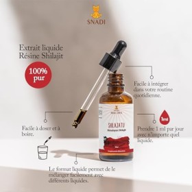 Snadi - Shilajatu Himalayen 100% | Pur | 50 ml de Shilajit de lHimalaya | Résine Liquide Naturelle et Biologique | Avec Cuil