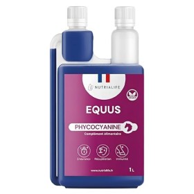 NUTRIALIFE Spiruline Bleue Phycocyanine Liquide pour Chevaux Pure 5000 MG/L - Boost Énergie, Résistance et Performance - Comp